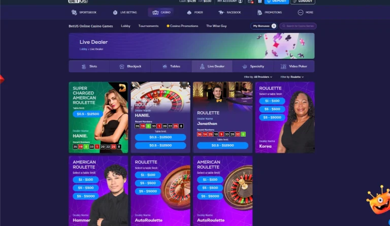 BetUS live roulette lobby