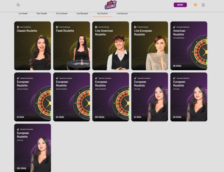 Cafe Casino live roulette lobby
