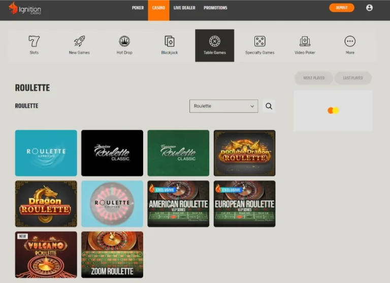 Ignition software roulette lobby