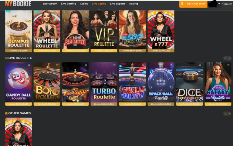 MyBookie live roulette lobby