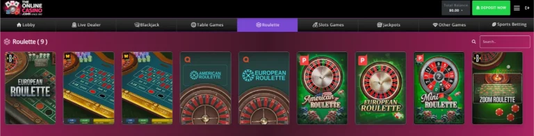 The Online Casino software roulette lobby