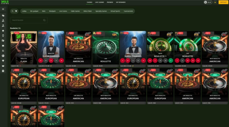 Wild Casino live roulette lobby
